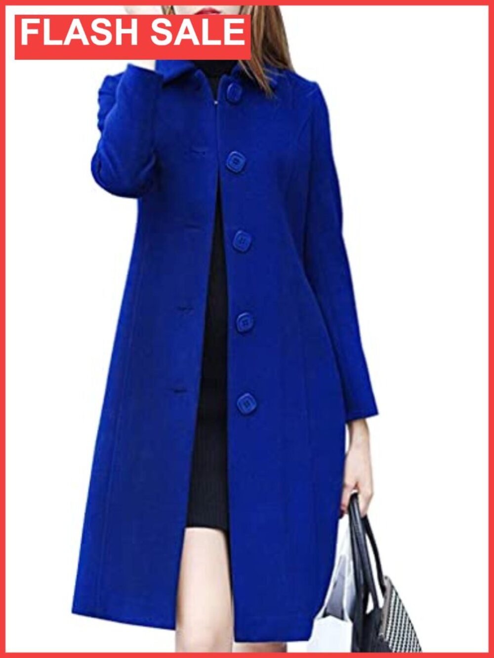 Elegant Single Breasted Long Wool Blend Overcoat Knee Length Winter Coat